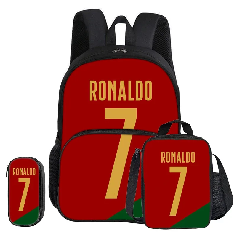 sac dos nylon noir rouge vert sport football trophées ronaldo identité visuelle unisexe voyage école université tranche intermédiaire informatique