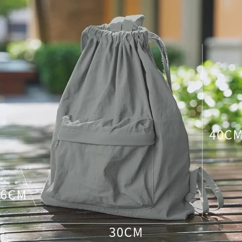 sac à dos portable en nylon avec cordon de serrage, grande capacité, couleur unie, sac à dos décontracté pour les épaules, petit sac de sport