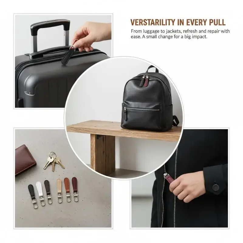 lot de 4 tirettes de fermeture éclair en cuir pu, attaches de remplacement pour sacs, bagages, pochettes et sacs à dos