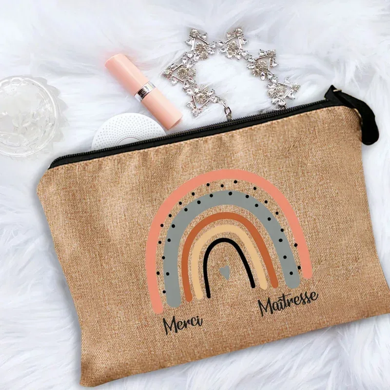 trousse de maquillage pour femmes, trousse à cosmétiques pour enseignant merci maîtresse, sac de rangement pour maîtresse, sac à main, pochettes à fermeture éclair, cadeau pour enseignant