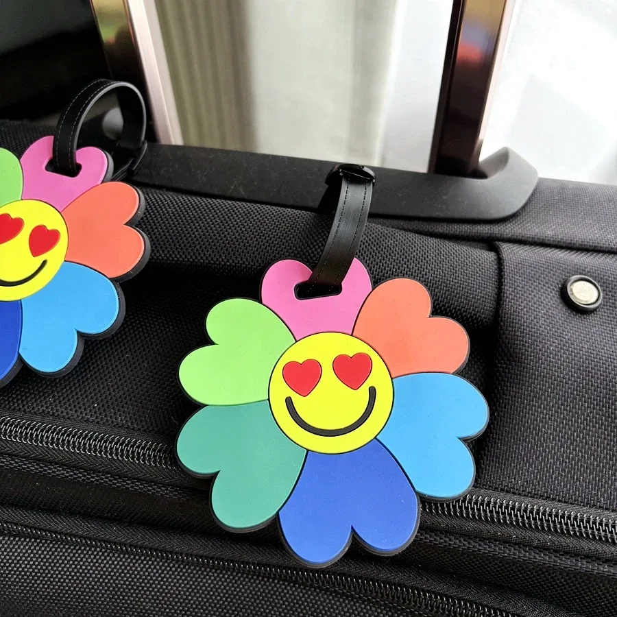 étiquette de bagage visage souriant soleil, pendentif pour couple, voyage d'affaires, aéroport, étiquette d'identification anti-perte, étiquette de nom de bagage, 1 pièce