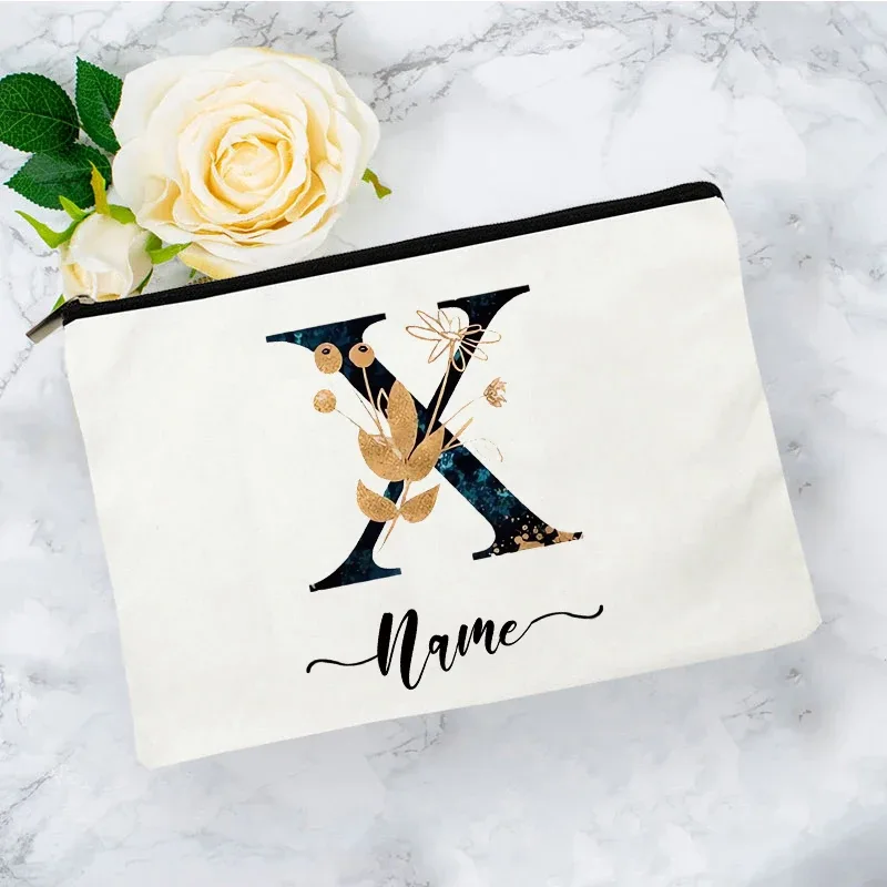 pochette organisatrice en toile noire et or de luxe avec initiales, sac de voyage pour cosmétiques, cadeau de toilette d'anniversaire avec nom personnalisé