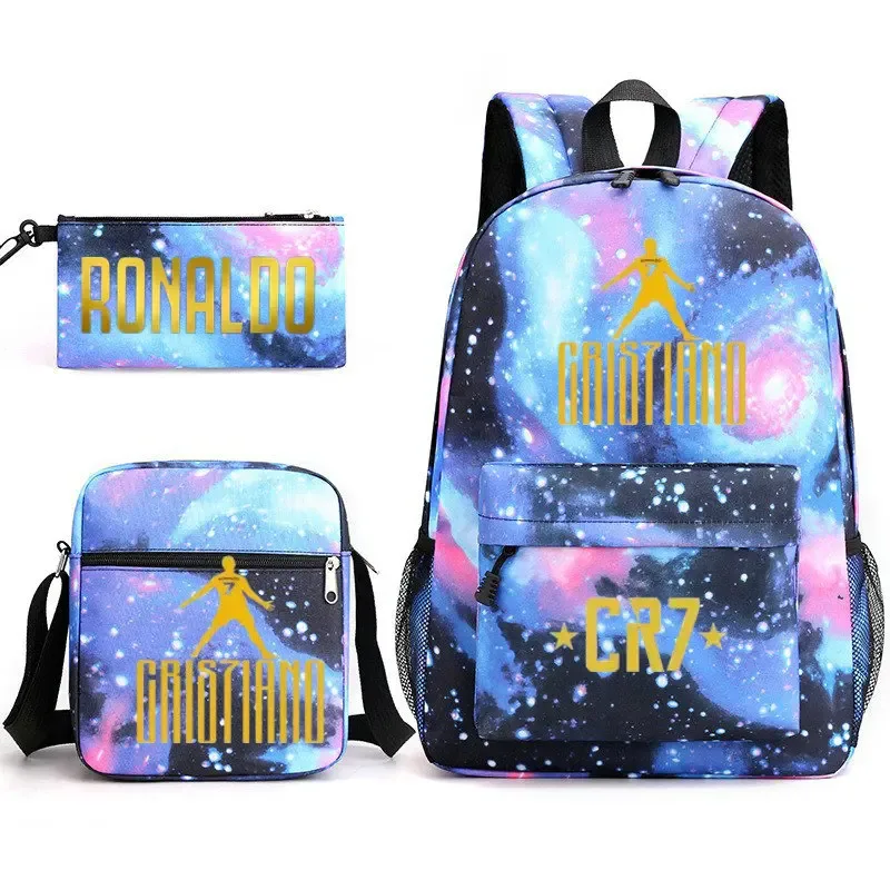 sacs d'école de cosplay football cr7, sac à dos pour ordinateur portable, pour adolescents garçons et filles, 3 pièces/ensemble