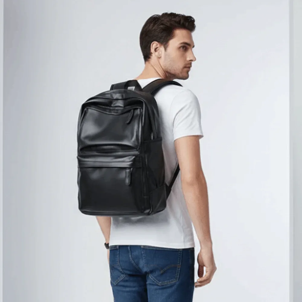 sac à dos en cuir pvc pour homme, résistant à l'eau, avec bretelles rembourrées, sac d'école pour ordinateur portable, double compartiment latéral, poche zippée cachée