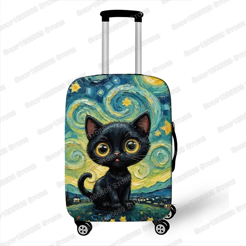 peinture à l'huile van gogh chat noir housses de bagages pour voyage la nuit étoilée housses de valise boîtier de chariot housse de protection cadeau