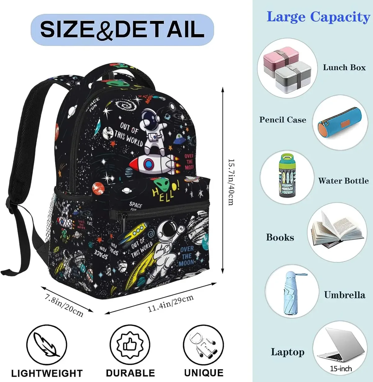 sac à dos d'école fusée d'astronaute spatial pour garçons, enfants filles, sangle réglable, sac à livres d'école de 16 pouces, sac de jour d'extérieur, cadeaux