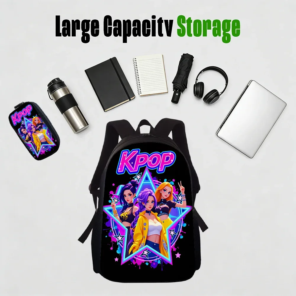sac dos polyester noir motif kpop personnages lumière accessoires voyage polyvalent unisexe durabilité escapade week end
