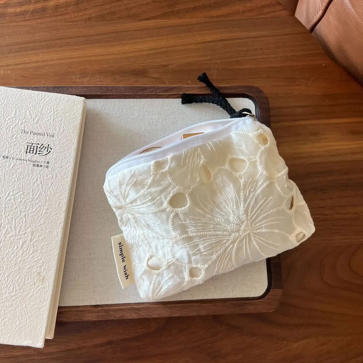 mini sac à maquillage rétro en dentelle brodée, porte-monnaie à fermeture éclair, petit organisateur de cosmétiques, pochette pour serviettes hygiéniques, porte-cartes