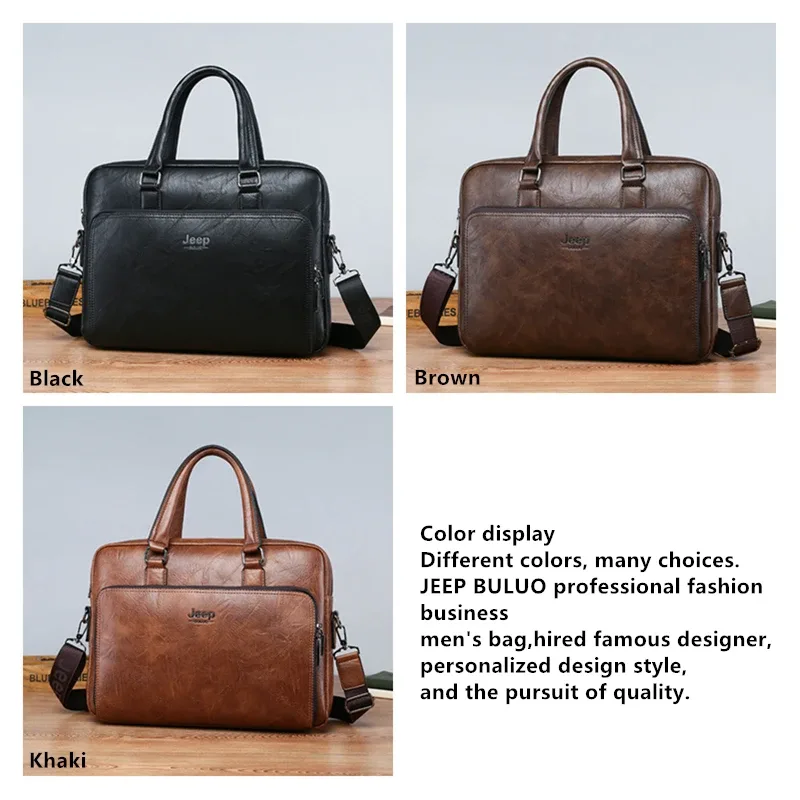 jeep buluo – sac à main en croûte de cuir pour hommes, sac d'affaires de grande capacité pour ordinateur portable 14 pouces, porte-documents de bonne qualité