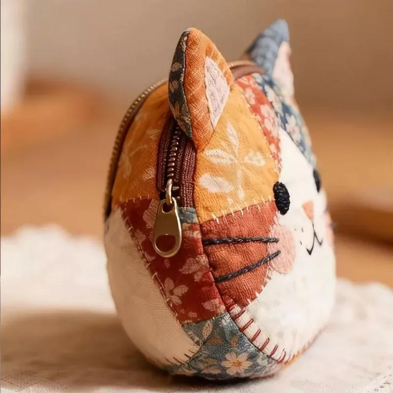 porte-monnaie pour chat de style japonais avec blocs de couleur, trousse de maquillage mignonne et élégante, sac de rangement pour fournitures scolaires, avec ensemble de règles, organisateur portable de petits objets à motif de dessin animé, rangement pour cosmétiques