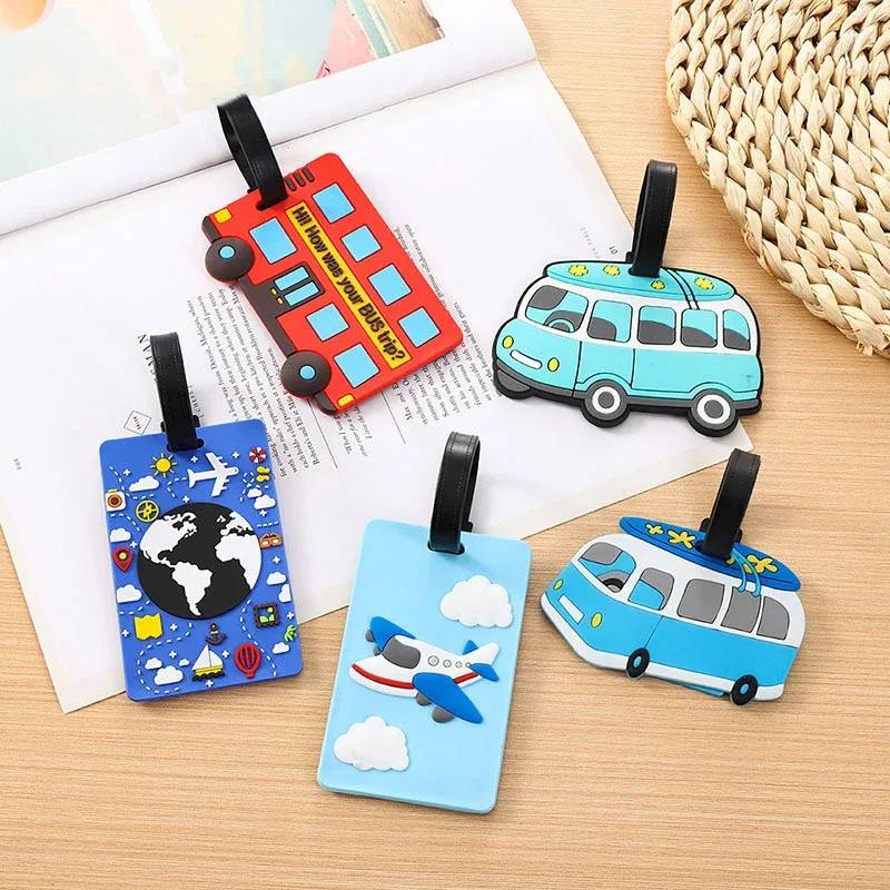 étiquette bagage pvc imprimé animaux couleurs variées motifs mignons lunettes avocat arc ciel crème glacée bus avion globe terrestre voyage identification