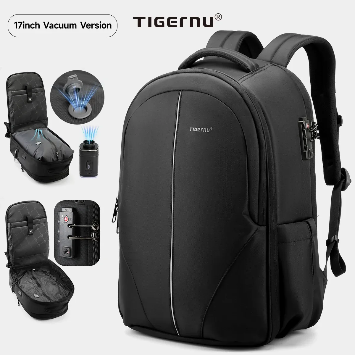 tigernu sacs à dos pour hommes sacs à dos à compression sous vide tsa sacs antivol 15.6 17 sac à dos pour ordinateur portable hommes sacs à dos de voyage cartable