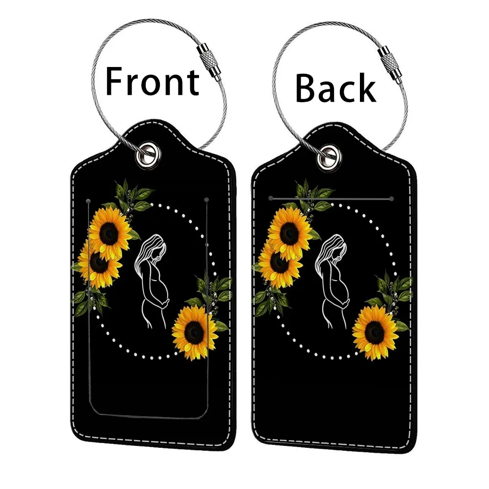 étiquette bagage polyuréthane motif tournesols bleu nuit jaune voyage identification personnelle plaques adresses double cartes bancaires