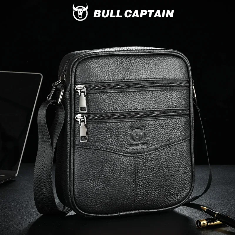 sac à bandoulière en cuir pour homme bullcaptain, multifonctionnel et de grande capacité, sac à bandoulière en cuir de vache, sac à main, sac messager décontracté