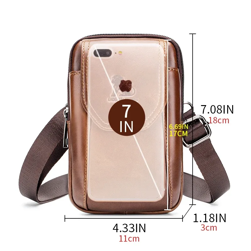 sac banane en cuir véritable authentique pour homme, style usé avec crochets, sacoche pour téléphone
