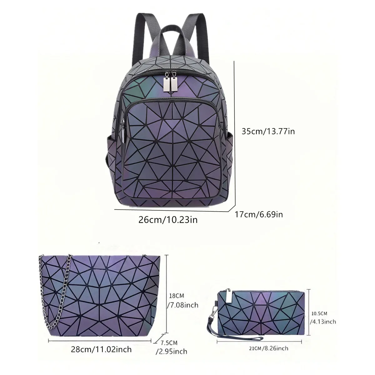 sac à dos lumineux tendance pour femmes, en pvc holographique, géométrique, pour adolescentes, sac à dos de voyage, mochila feminina.