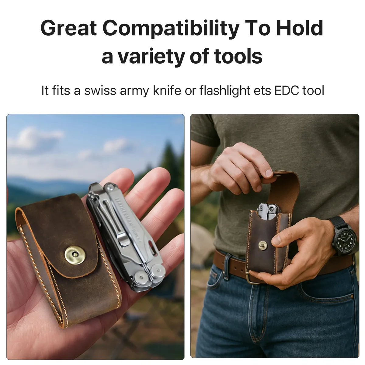 gaine de rangement edc en cuir véritable, outil tactique fait à la main, mini pochette avec clip de ceinture, sac de rangement