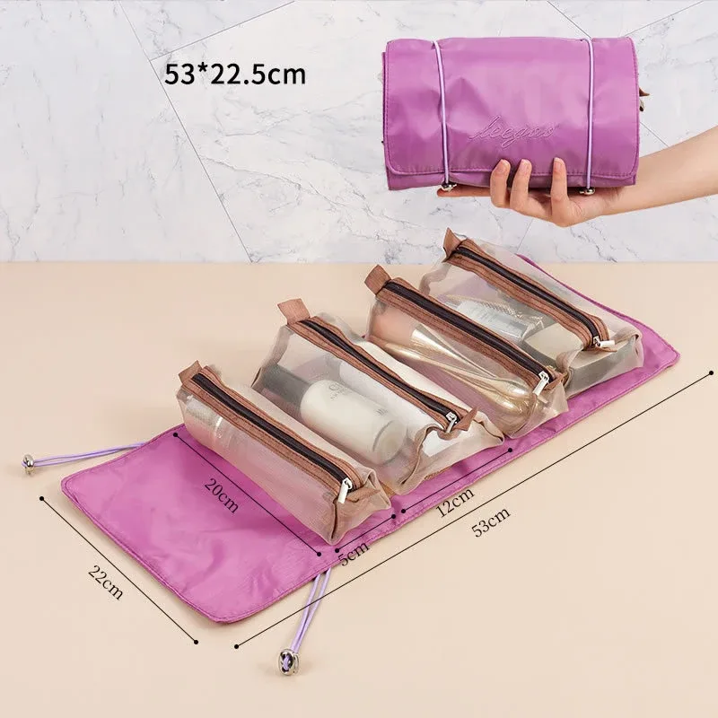 sacs de maquillage détachables 4 pièces en 1, sac à cosmétiques portable pliable de voyage, sac de rangement de toilette séparable, organisateur, pochette de maquillage, nouveau