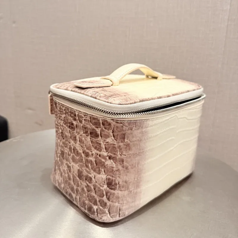 trousse de maquillage en cuir de vachette première couche motif crocodile, grande capacité, pour femme, trousse de toilette de voyage, organiseur classique, pochette cosmétique