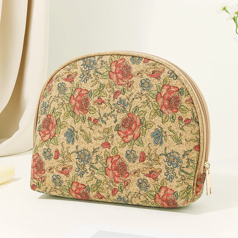 trousse de maquillage légère, sac en liège élégant, pochette en liège semi-circulaire écologique pour un usage quotidien, maquillage de vacances