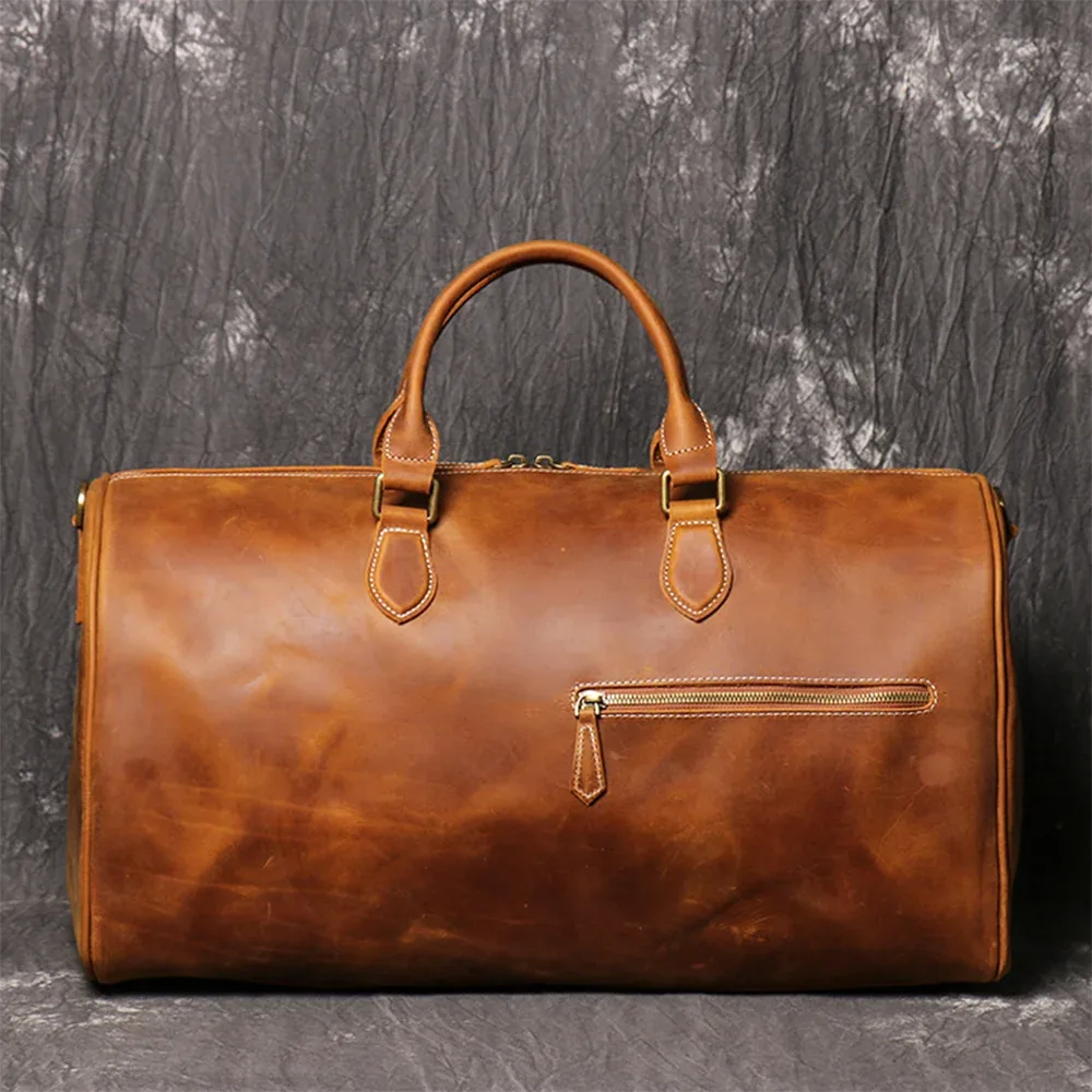 luokir en cuir véritable vintage crazy horse cuir hommes sac de voyage à main épaule bandoulière sac à bagages pochette d'ordinateur