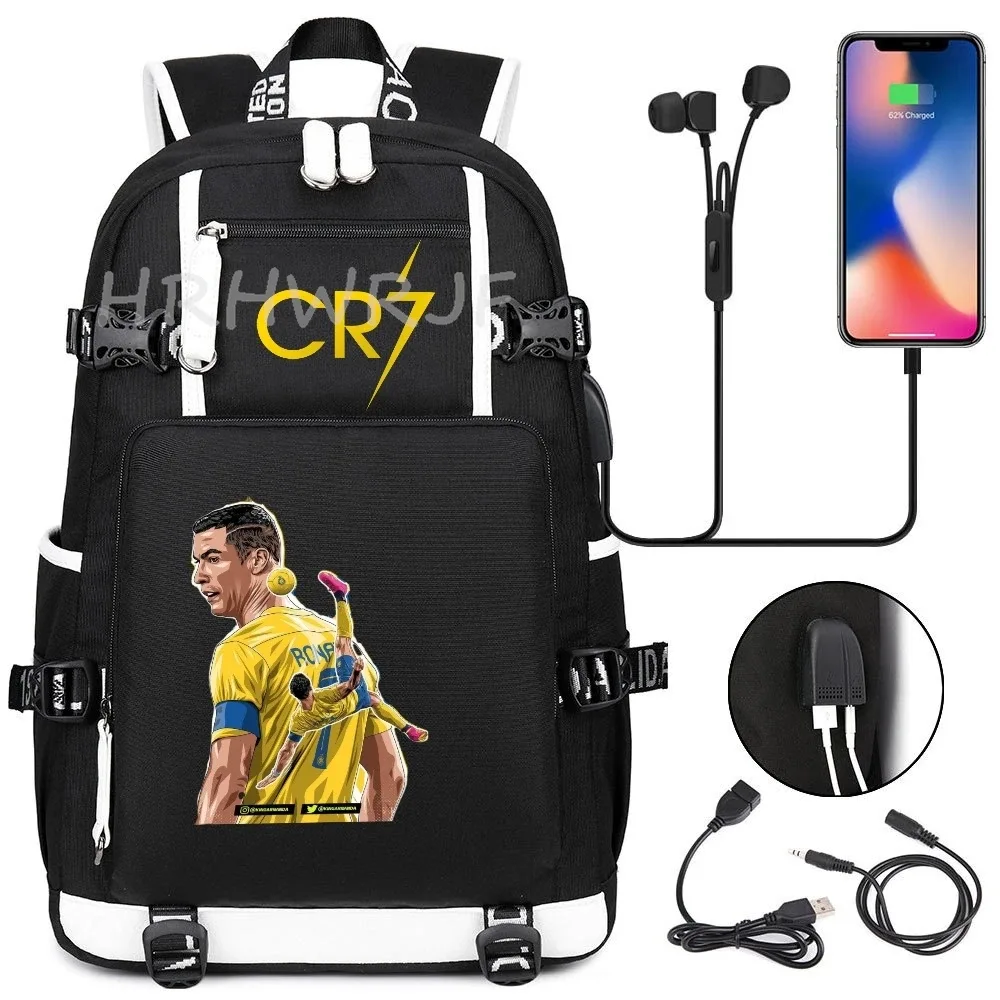 sac à dos usb cr7 pour superstars du football, sac de voyage pour ordinateur portable, sacs d'école noirs pour hommes, sacs d'école pour étudiants, mochilas, cadeau