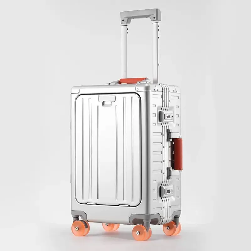 valise tout aluminium-magnésium, ouverture frontale, bagage à roulettes pour femme, serrure tsa, valise de voyage, roues moulées par injection