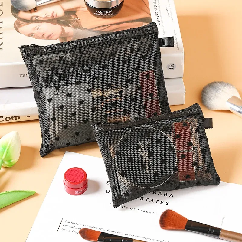 1 pièces mini sac de maquillage coeur transparent femmes portable rouges à lèvres pochette de rangement cosmétique ins clair ctue petit sac de maquillage