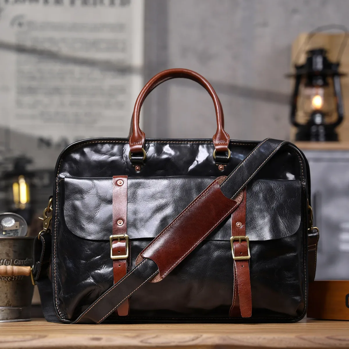 porte-documents en cuir véritable pour hommes, sacoche pour ordinateur portable de 15 pouces, sac messager simple en cuir de vache, style décontracté et professionnel en cuir tanné végétal