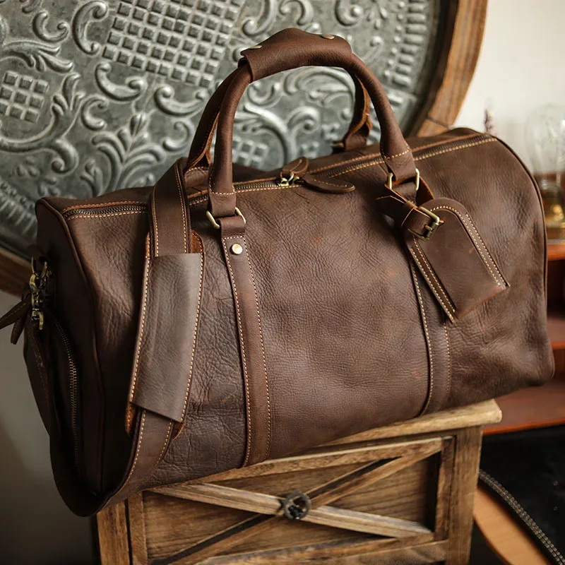 nasva-sac de voyage en cuir vintage pour homme, sac de week-end, sacs à main, sacs de messager, bagage avec compartiment à chaussures