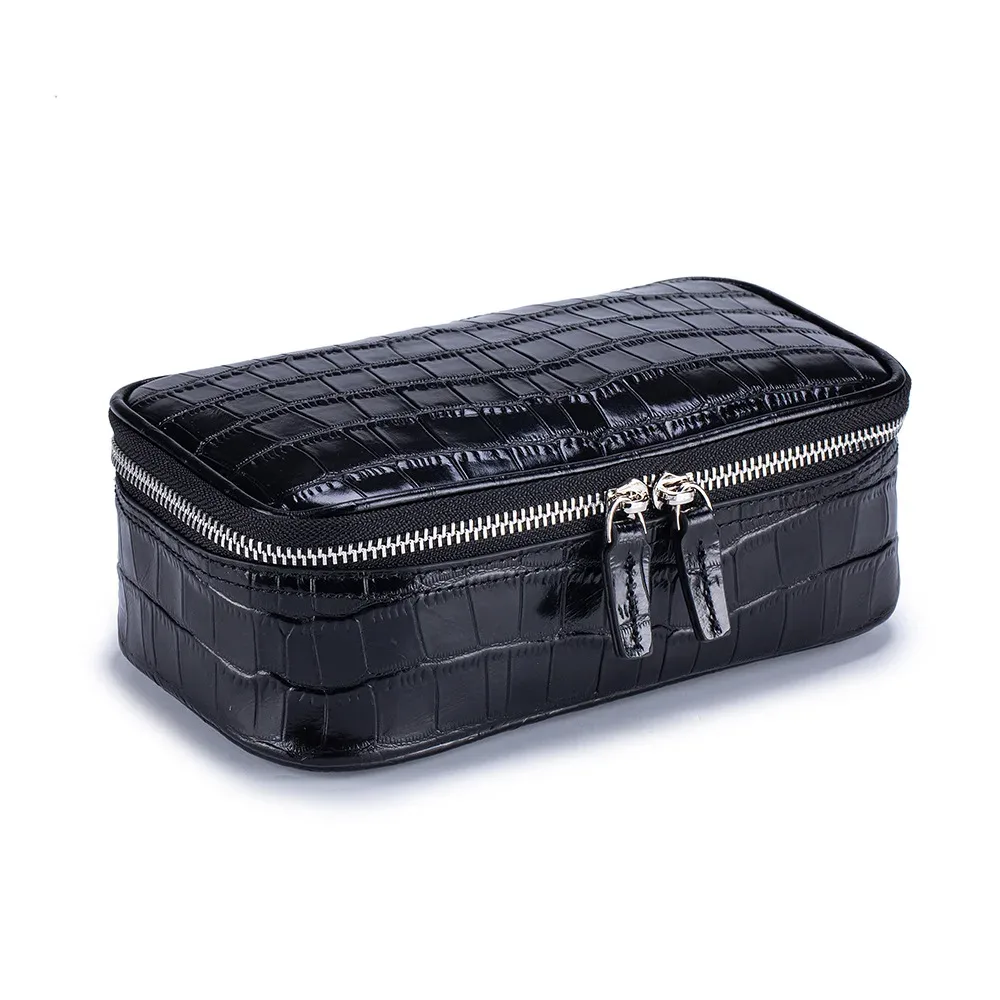 pochette de maquillage en cuir véritable à motif crocodile, grande capacité, portable, pour voyage, organiseur de toilette, sac à main, pochette cosmétique de luxe