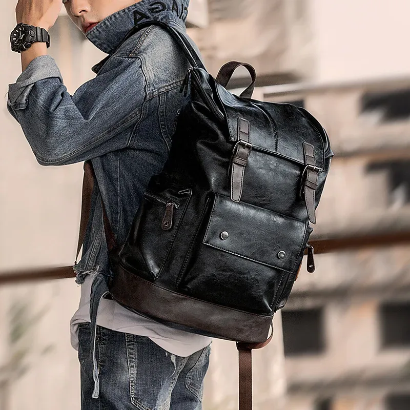 sac dos cuir pu noir grande capacité poignée souple bandoulière arquée antivol décontracté ordinateur portable hommes voyage école affaires