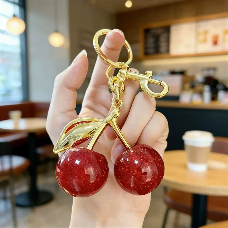 1pc porte-clés perles d'imitation cerise douce, pendentif de sac exquis, décoration pour sac à dos, accessoire de voiture, bijou cadeau