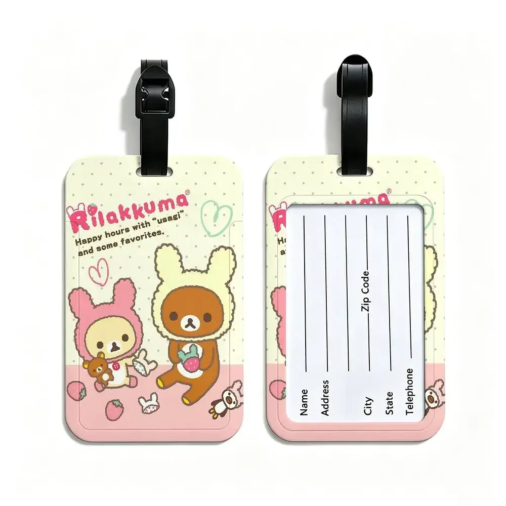 étiquette bagage plastique pvc motif rilakkuma fruits coeurs ballons rectangle poignée anti-perte voyage école usage journalier