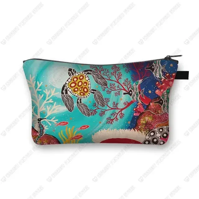 trousse à cosmétiques imprimée poulpe/tortue de mer/hippocampe, trousse de maquillage de voyage pour dames et filles