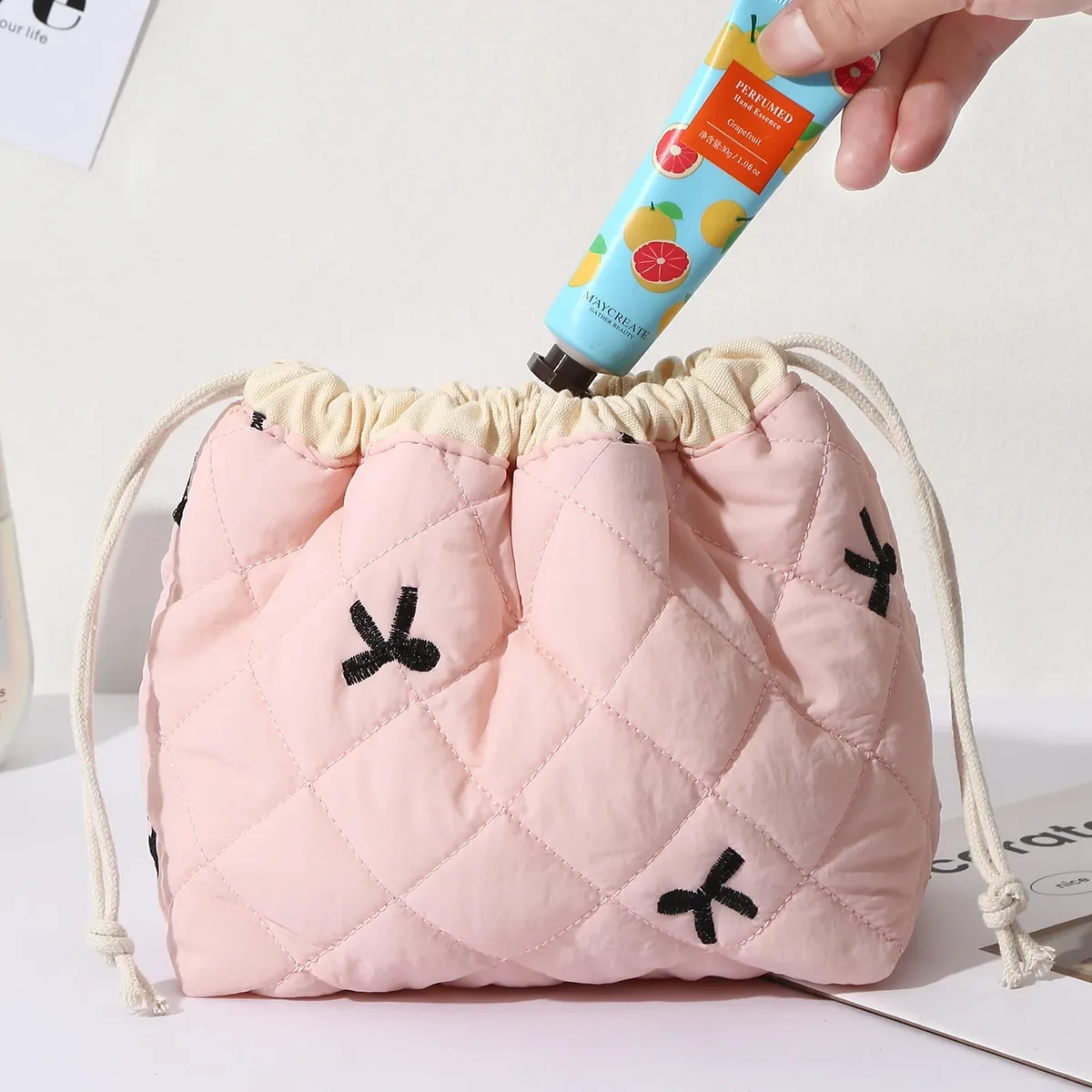 sac de rangement portable de voyage grande capacité avec cordon de serrage, en forme de coquille, mignon, de niche, pochette de rangement polyvalente en coton