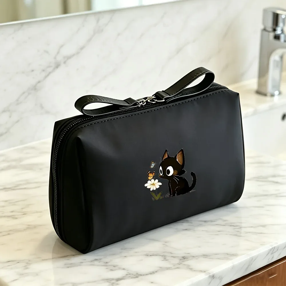trousse de maquillage portable 2026 chat mignon couleur unie, pochette cosmétique de voyage, organisateur de rangement quotidien pour femme