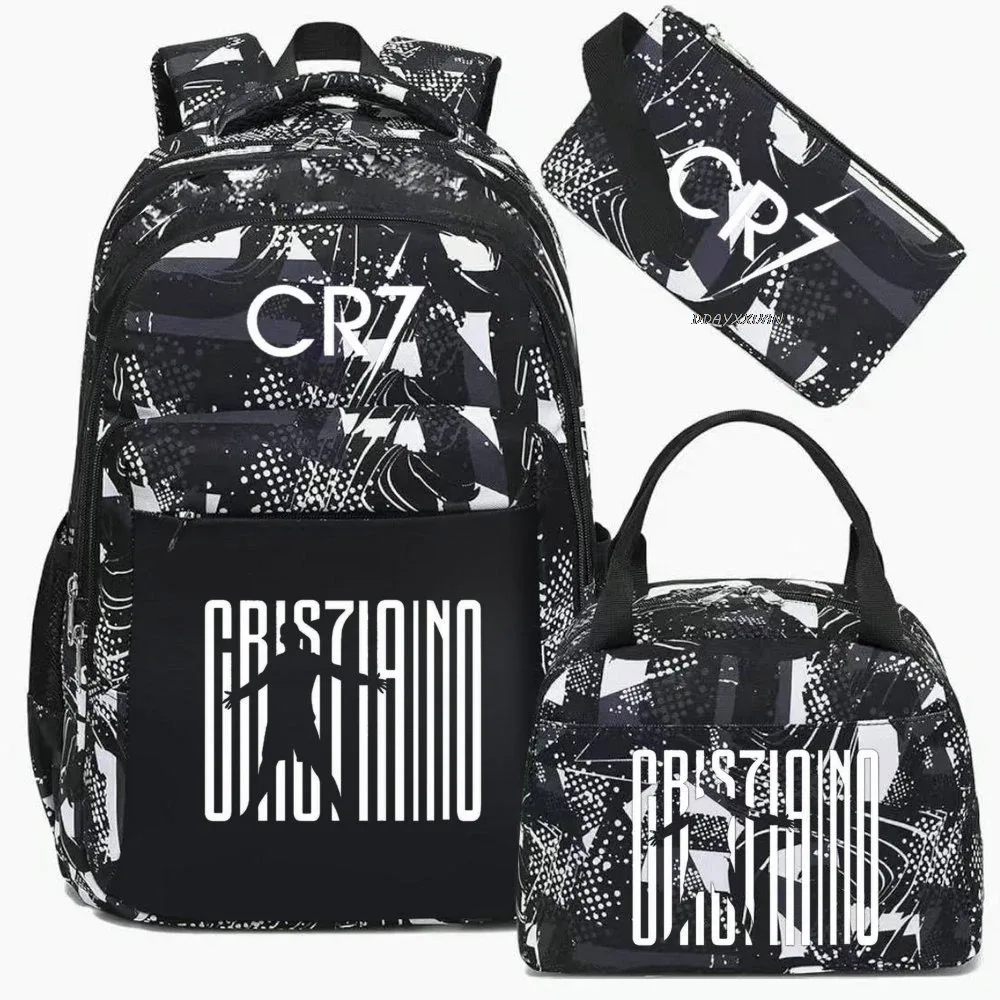 3 pièces/ensemble cr7 adolescent étudiant garçons fille enfants école livre sacs femmes hommes sac à dos adolescents cartable étudiants ordinateur portable voyage sacs à dos