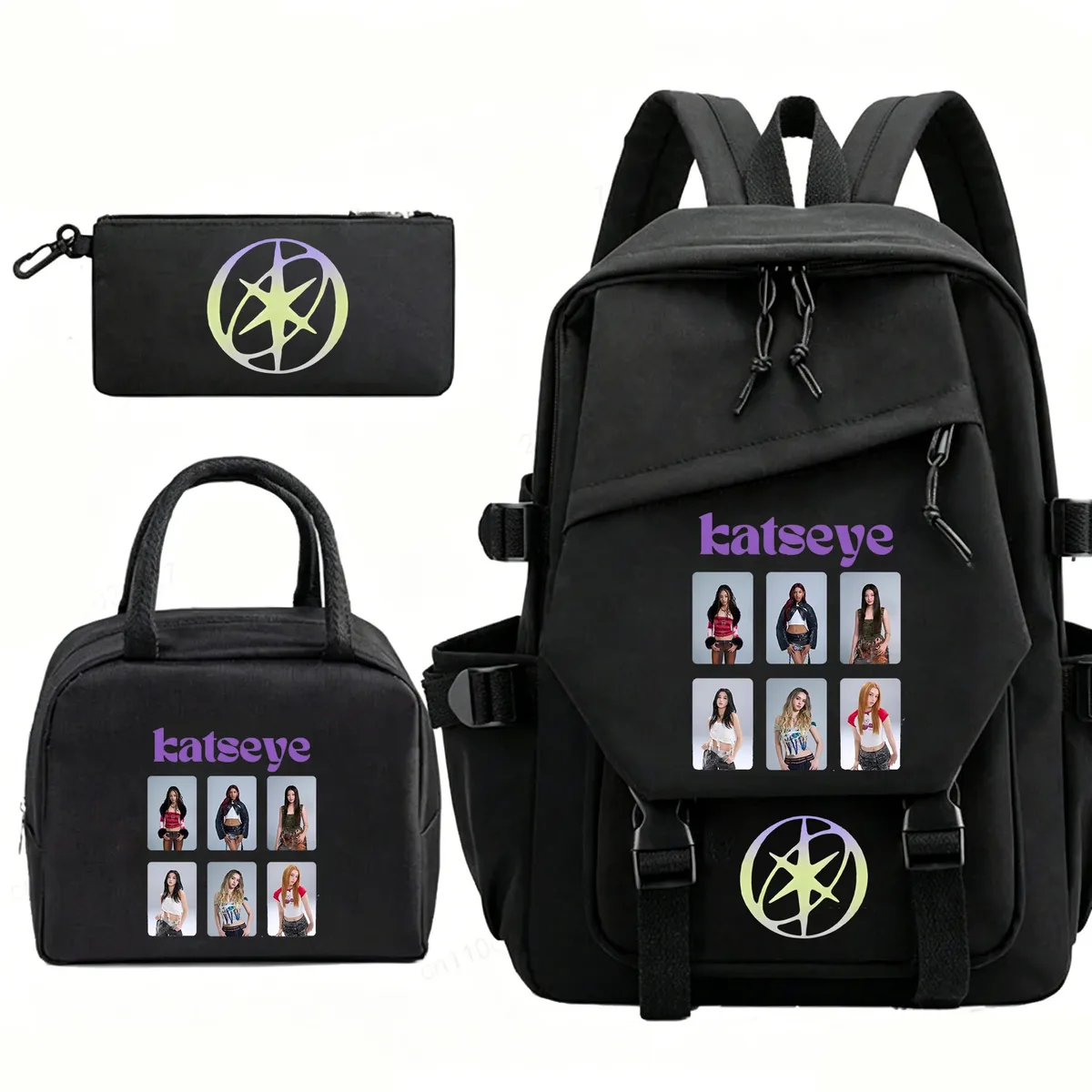 sac à dos kpop group katseye, grande capacité, cartable pour étudiants, hommes et femmes, sac à dos pour ordinateur, sacs à déjeuner, trousse à crayons, ensemble de 3 pièces