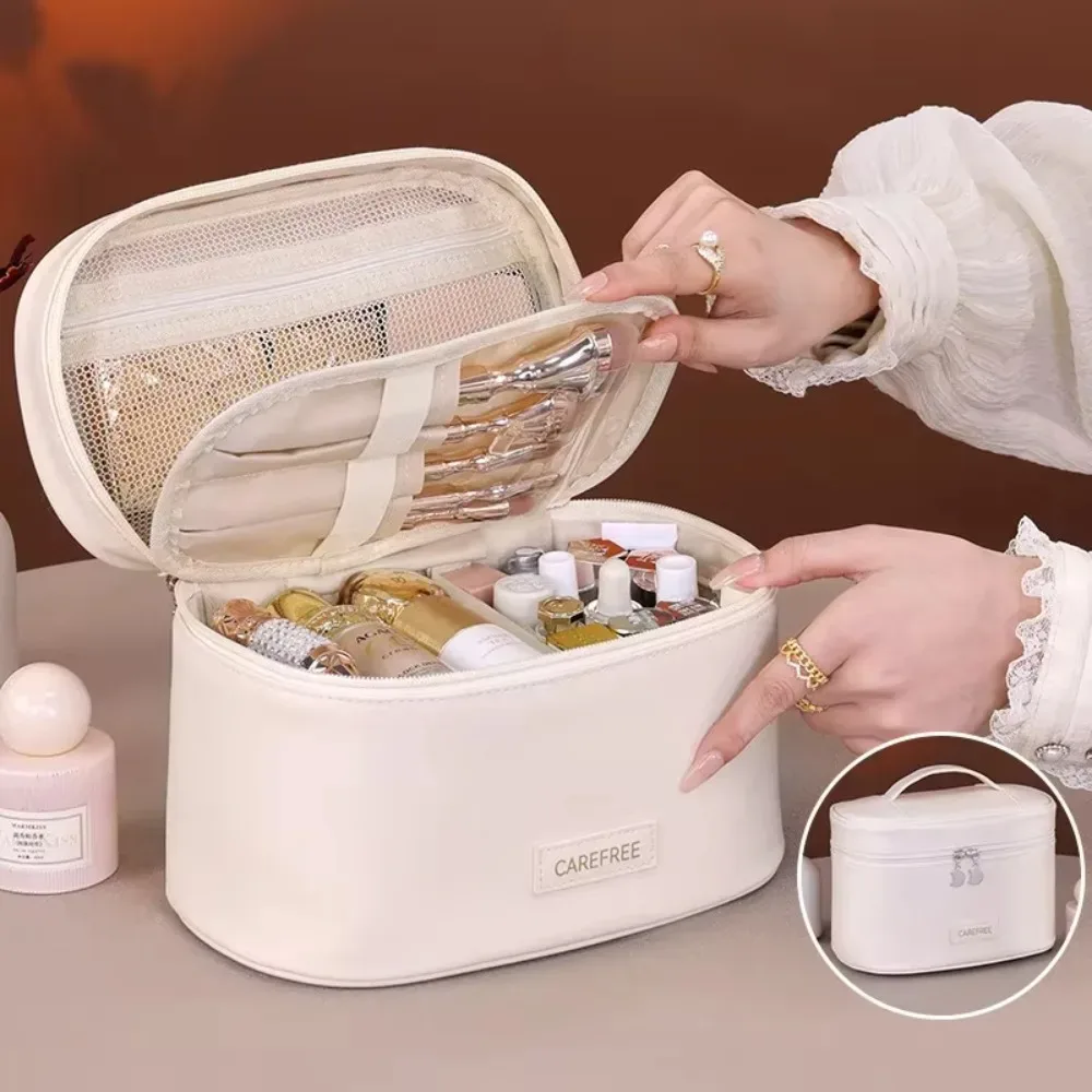 sac à cosmétiques de luxe en cuir pu pour femmes, grande capacité, pochette de rangement de maquillage de voyage, fourre-tout, sac de rangement à fermeture éclair pour cadeau