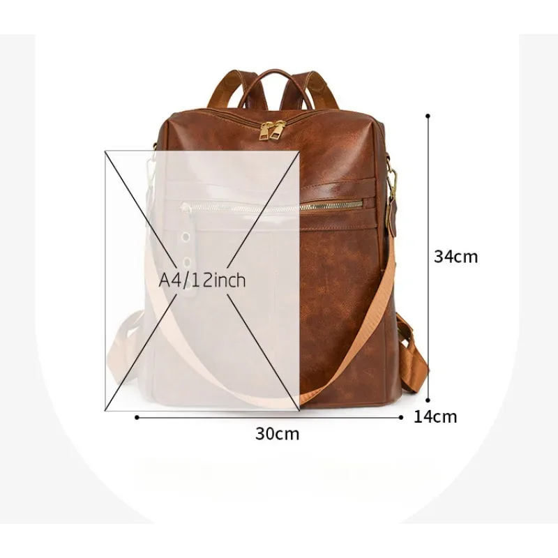 sac dos pu vintage femme marron noir beige polyester zippé bandoulière amovible compartiment intérieur