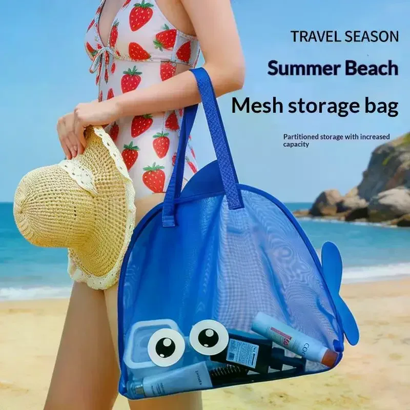sac de rangement de grande capacité à motif de dessin animé, pliable, respirant, en maille, pochette organisatrice pour jouets de pêche à la sable, pour voyage et sports de plein air