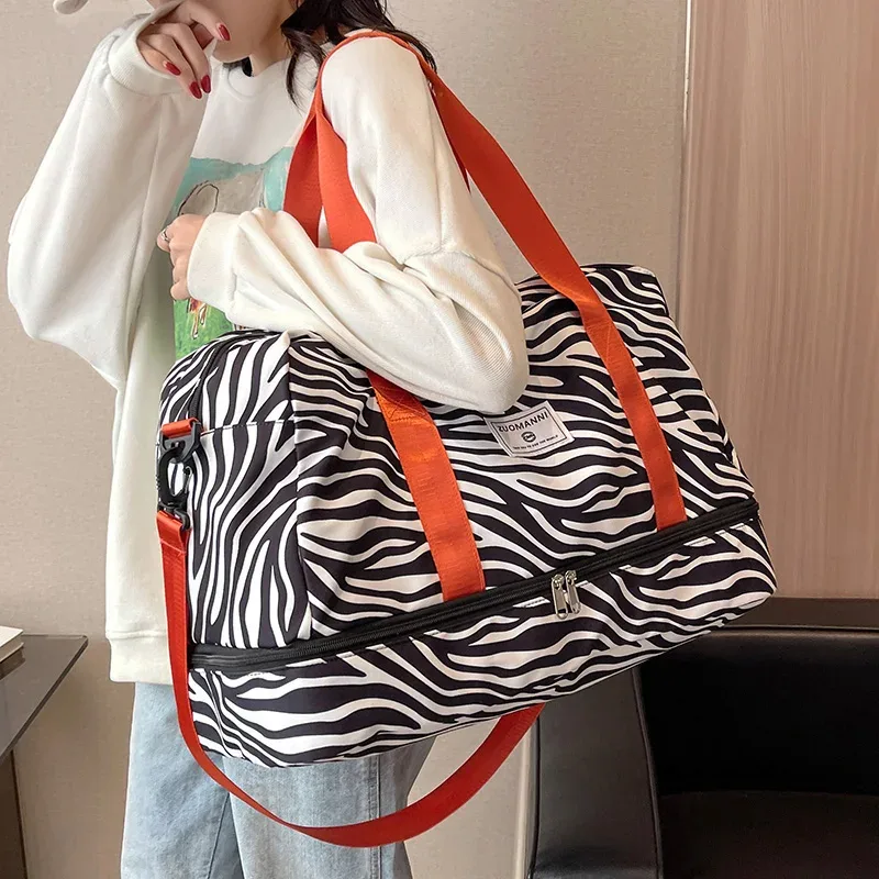 sac de voyage en nylon grande capacité avec imprimé animal, sac de sport et de gym, sac de rangement portable, sac de week-end pour femme