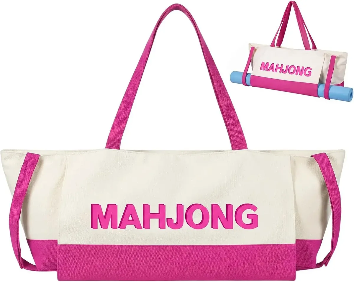 sac fourre-tout en toile, sac de transport portable pour tuiles de mahjong, sac à main pour tapis de yoga, sac à bandoulière de voyage, cadeau d'anniversaire ou de vacances pour femmes