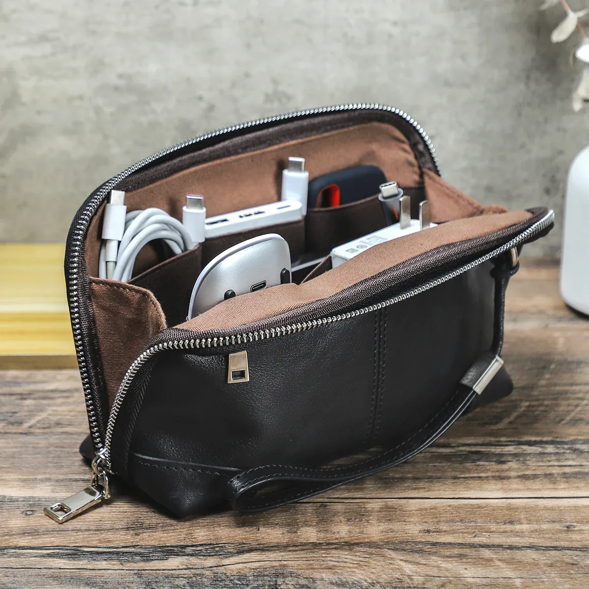 contact's hommes pochette de voyage en cuir véritable pochette portefeuille sac à main sac à main décontracté charge câble organisateur sac de rangement