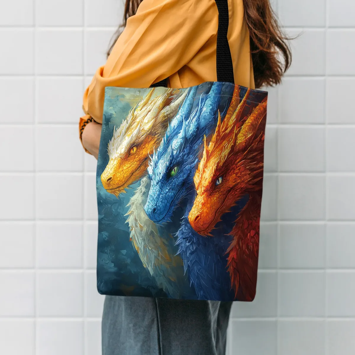 dragon lore bold fantasy dragons sac fourre-tout en polyester durable sac à bandoulière design à la mode shopping et usage quotidien sac à main