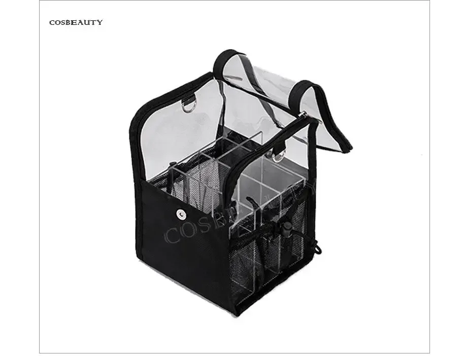 trousse de maquillage de voyage avec support de pinceau de maquillage, organisateur de synchronisation acrylique, sac cosmétique debout, sac d'artiste