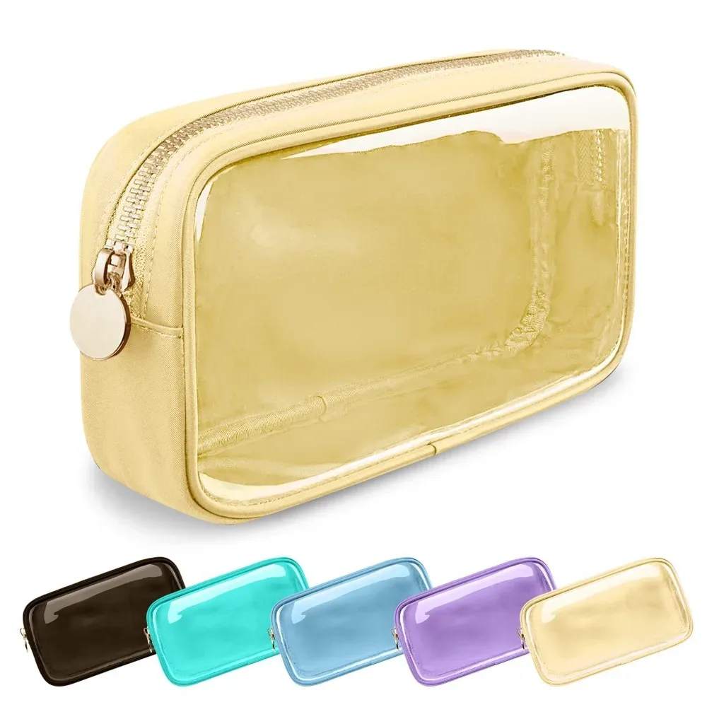 trousse de toilette transparente en pvc pour femme, sac cosmétique, rangement tendance, coque, grande capacité, poudres de maquillage