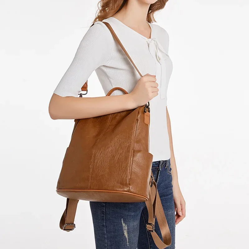 sac à dos antivol marron pour femme, sac à main souple pour étudiant, sac à main pour fille, multifonctionnel, initié, école, muniwork