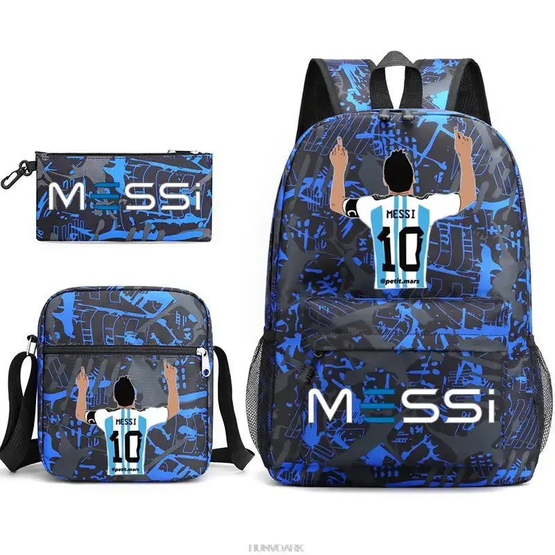 sac à dos super stars messi pour enfants, football, école, voyage, ordinateur portable, adolescents, étudiants, femmes, hommes, 3 pièces